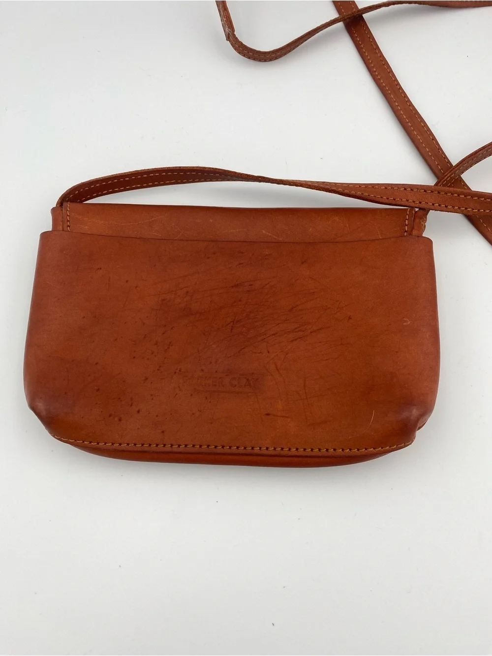 Tan Leather Envelope Crossbody Bag with Gold Stud